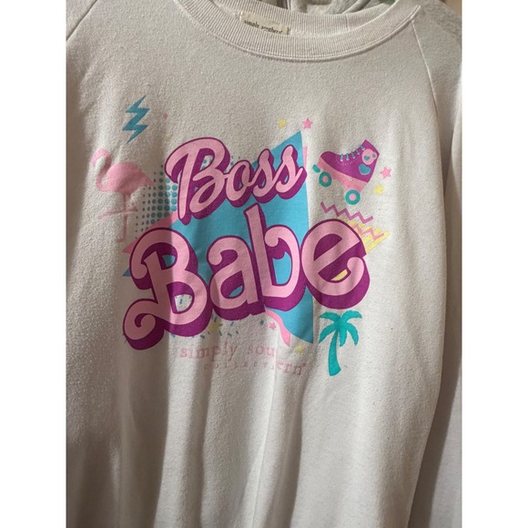 Simply Southern Tops - Simply Southern Boss Babe Sweatshirt XXL White Retro 80s Graphic Pullover Raglan